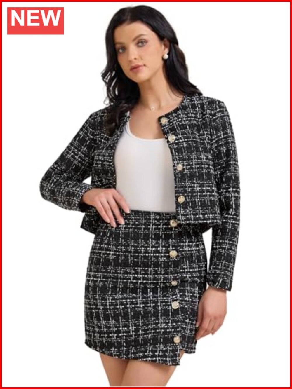 Women's Tweed Blazer and Mini Skirt Set Business Casual